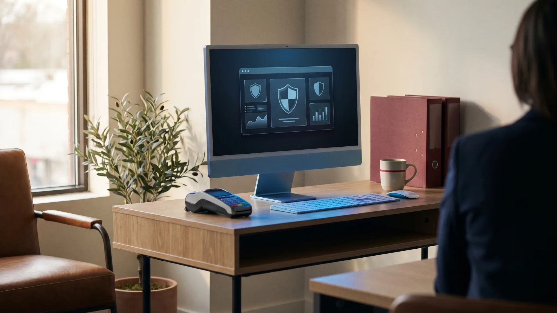 Bureau avec écran de sécurité informatique