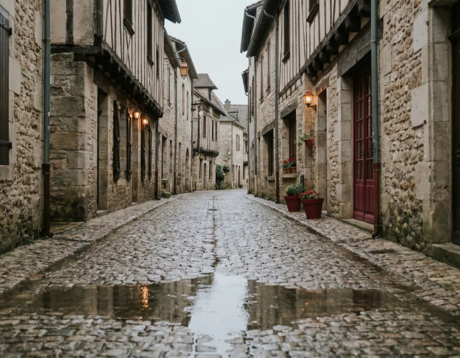 Rue inondée en Dordogne